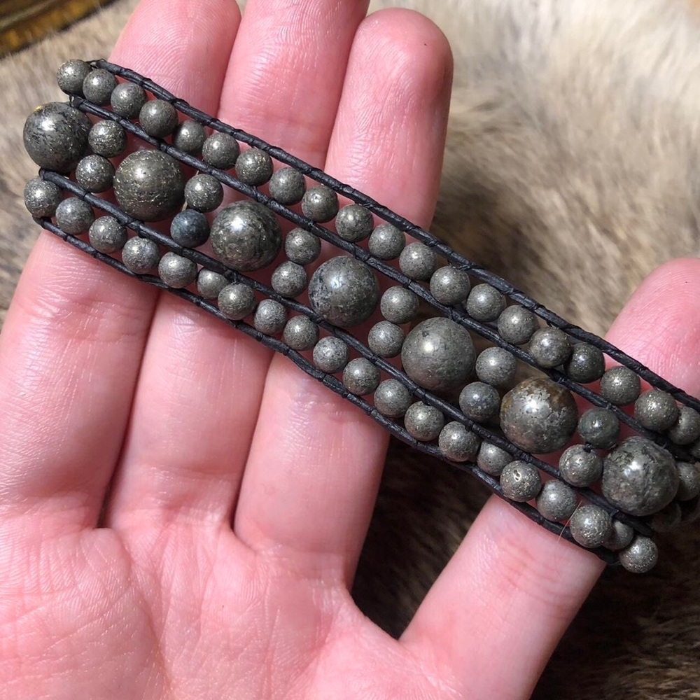 Vintage pyrite sphere chord bracelet